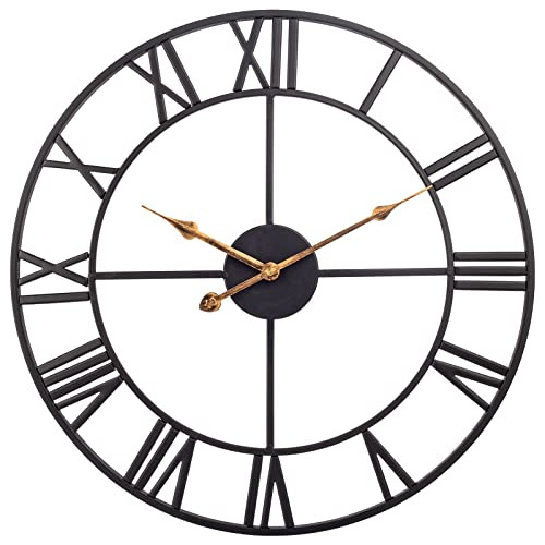 Reloj De Pared Grande Industrial Negro Numeros Romanos 76cm