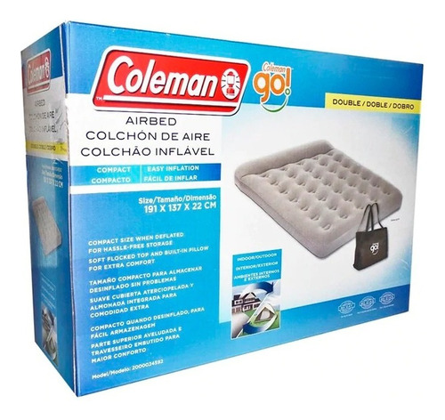 Colchón Inflable Matrimonial Coleman® Alta Resistencia Color Gris