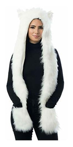 Polar Bear Full Animal Hoodie Faux Fur Hat 3in1 Function De