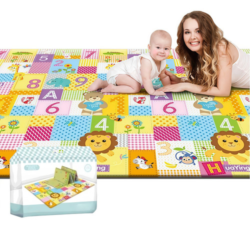 Tapete De Juego Infantil Plegable Doble Patrón 200 X 180 Cm
