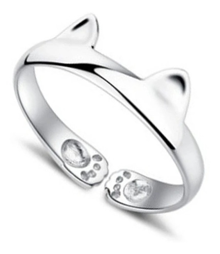 Anillo Ajustable Gato Orejas Enchapado Plata 925