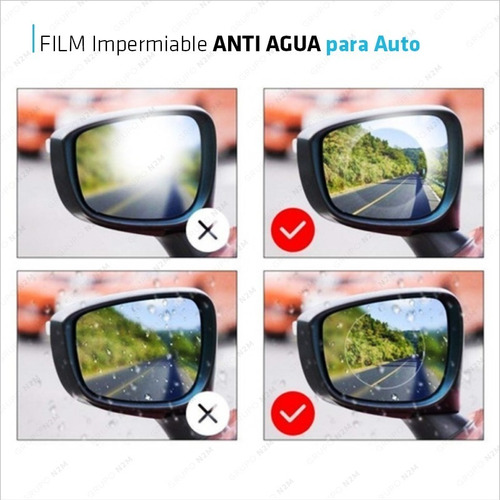 Imagen 4 de 10 de Film Impermeable Espejo Auto Retrovisor Anti Agua Niebla Par