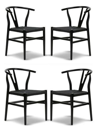 Set De 4 Sillas De Comedor Moderna Tipo Wishbone Acero Negro