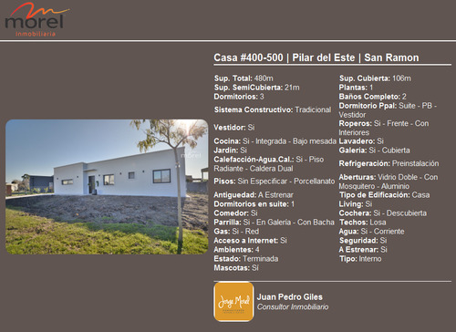 Casa Interno #400-500 - Pilar Del Este - San Ramon - 480m2 #id 16701