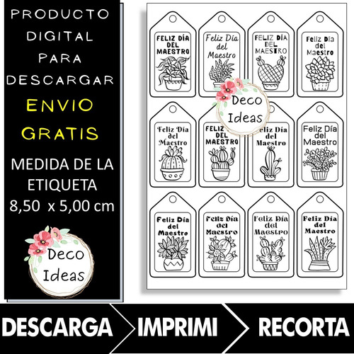 Imagen 4 de 4 de Imprimible Etiquetas Tarjetas Dia Del Maestro - Primer Pdf