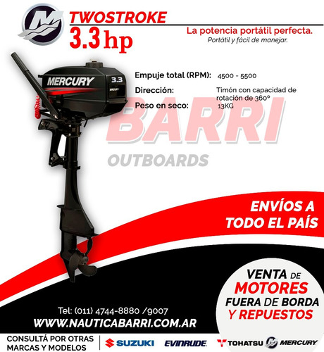 Motor Fuera De Borda Mercury 3.3 Hp 2 Tiempos