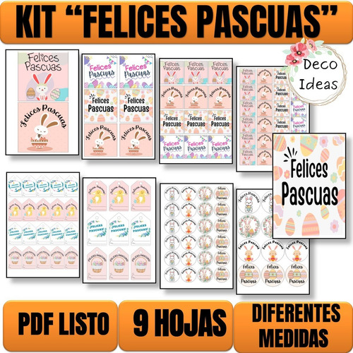 Imagen 1 de 6 de Kit Imprimible 07 Felices Pascuas Tag Etiqueta Stiker Cuadro