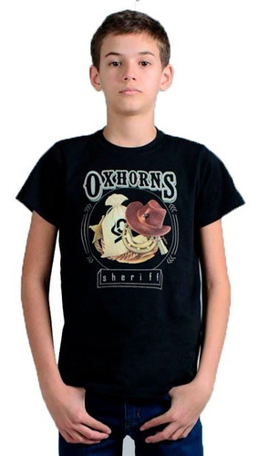 Camiseta Country Infantil Ox Horns Sheriff Preta 5051