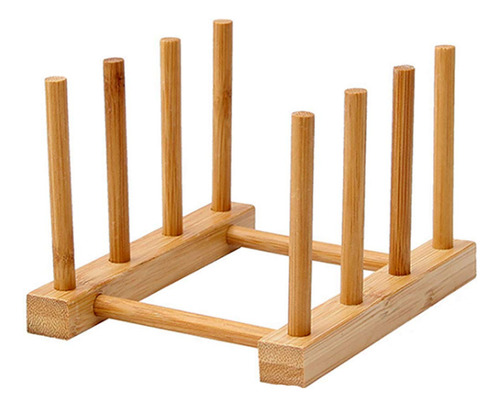 Estante Para Plato Madera Bambu Organizador Cuenco Taza Tapa