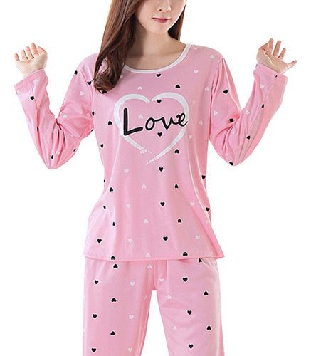 Conjunto De Pijama De Algodón De Manga Larga Para Mujer Pink