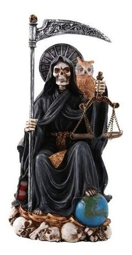 Estatua Religiosa De La Santa Muerte Sentada, Negro
