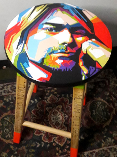 Banco Pintado A Mano.arte Esclusivo. Kurt Cobain