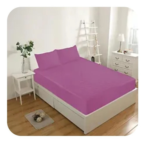 Cubre Colchón Impermeable Para Cama 2 Plaza Unicolor Lila