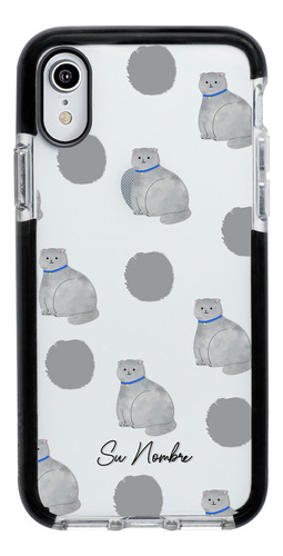 Funda Para iPhone Para Mujer Gatito Gris Con Tu Nombre
