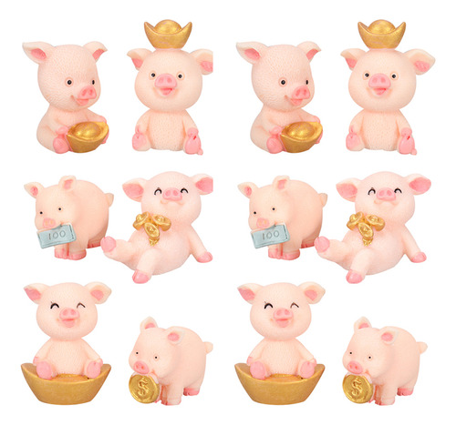 Mini Adornos De Animales Rich Pig Piggy, 12 Unidades