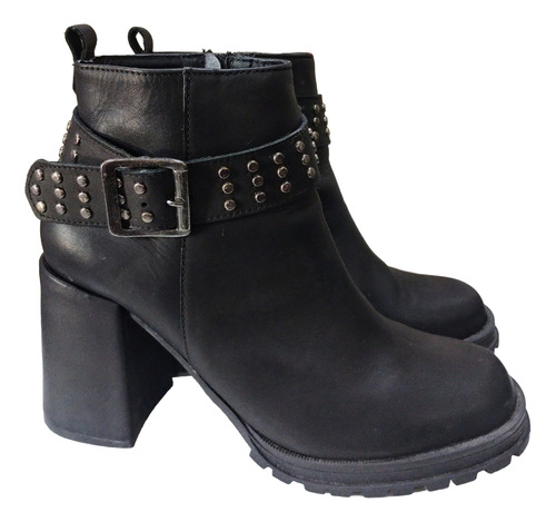 Botas Negras Cuero Tachas Mujer