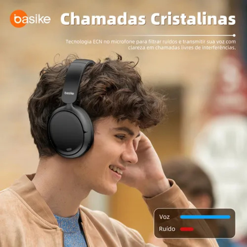 Fone De Ouvido Bluetooth 5.4 Sem Fio Com Microfone Basike