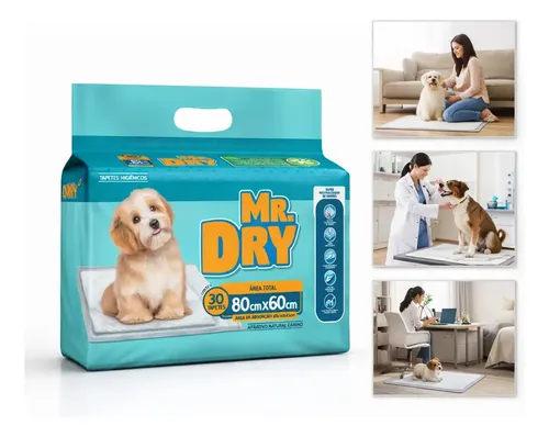 Tapete Higiênico Para Pet Mr Dry 80x60cm Ultra Seco Antiodor Com 30 Unidades Fralda Descartável Com Alta Absorção Anti Vazamentos Secagem Rápida Ideal Para Treinamento de Cães de Todos os Portes