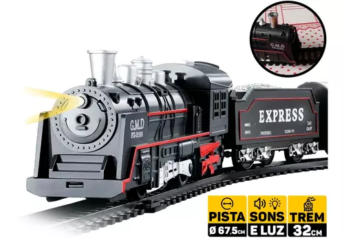 Ferrorama Trem A Pilhas Máquina Locomotiva Pista Som E Luz