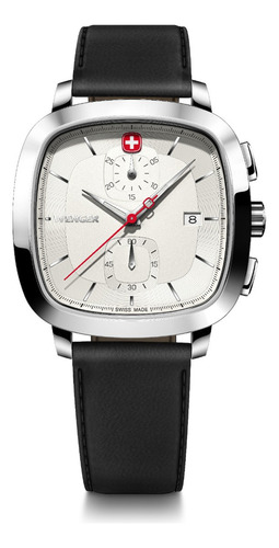 Wenger Reloj Vintage Classic Chrono 39.5 Mm, Blanco Color de la correa Negro Color del bisel Plateado