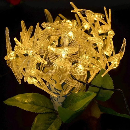 Imagen 7 de 9 de Guirnalda Libélula Cálida Solar De 50 Luces Led