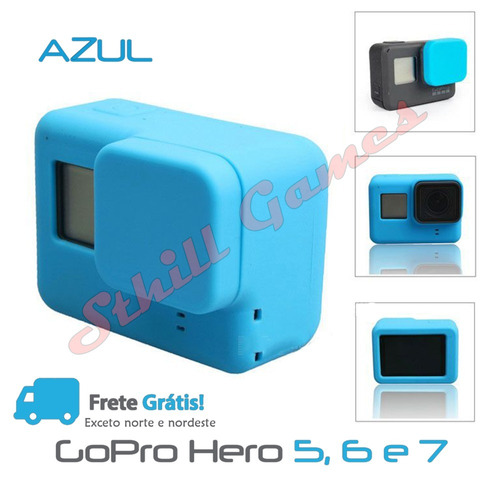 Capa Protetora + Tampa Em Silicone Gopro Hero 5, 6 E 7 Azul