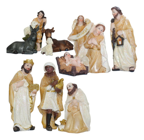 Nacimiento Navideño Porcelanizado Dorado Brillantes 11 Pieza