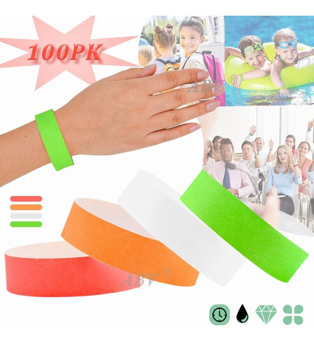 100 Pulseras Tyvek Colores Variados (sin Impresión) Eventos!