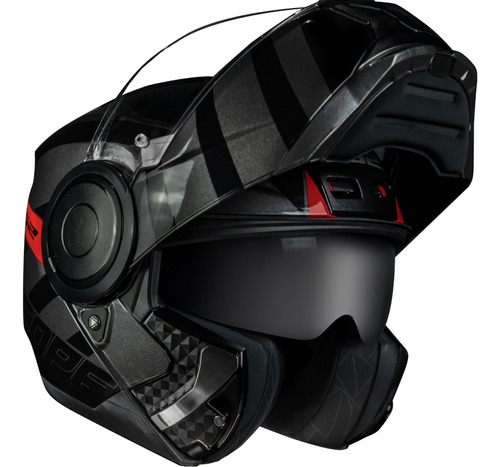 Capacete Ls2 Scope Ff902 Hamr Preto Vermelho Escamoteavel 