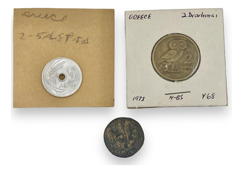 3 Monedas Antiguas Griegas Bronce Antigüedad Año 300 + 2 (Usado)