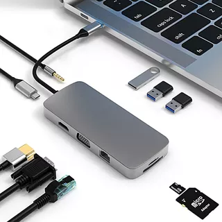 Tipo C Hub 10 En 1 Adaptador Usb C A Hdmi Vga Con Ethernet