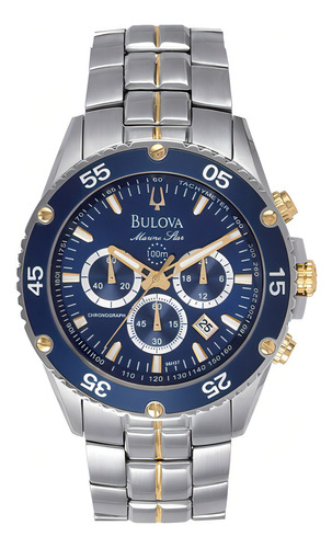 Reloj Bulova 98h37 Marine Star Cronógrafo Para Hombre Color De La Malla Gris Color Del Bisel Azul/plateado