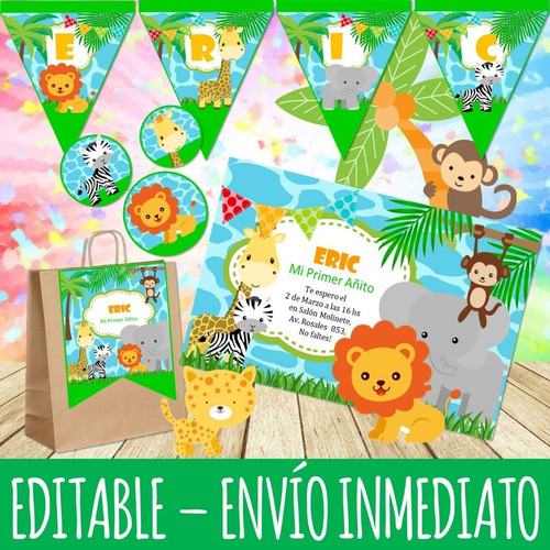 Kit Imprimible Animalitos De La Selva - Editable - Candy Bar