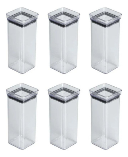 6 Mini Potes Herméticos 340ml Quadrado Organiza Tempero Grão