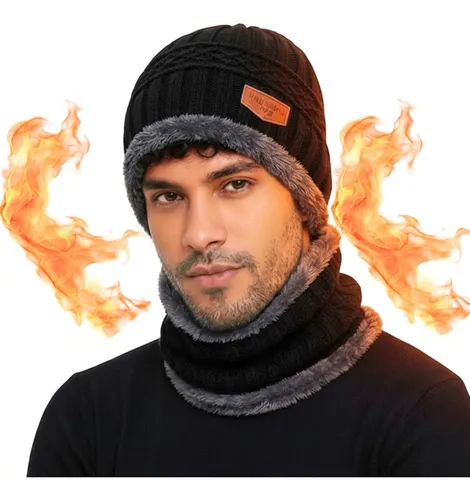 Kit Touca + Cachecol Térmico Forrado Super Quente Preto Un Lisa