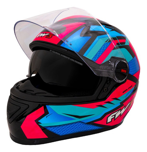 Capacete Moto Fechado Gtx Fox Fw3 Oculos Interno Tamanho Do Capacete 56 Cor Rosa E Azul