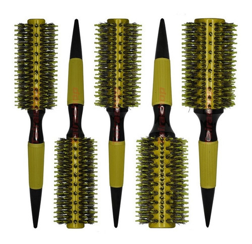 Kit 5 Escovas Cabelo Cerdas Javali Profissionais Cerda Mista Cor Amarelo