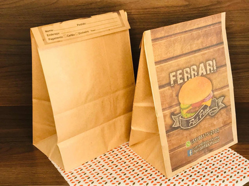 Saco Papel Kraft Delivery Fast Food 100 Und. Personalizada