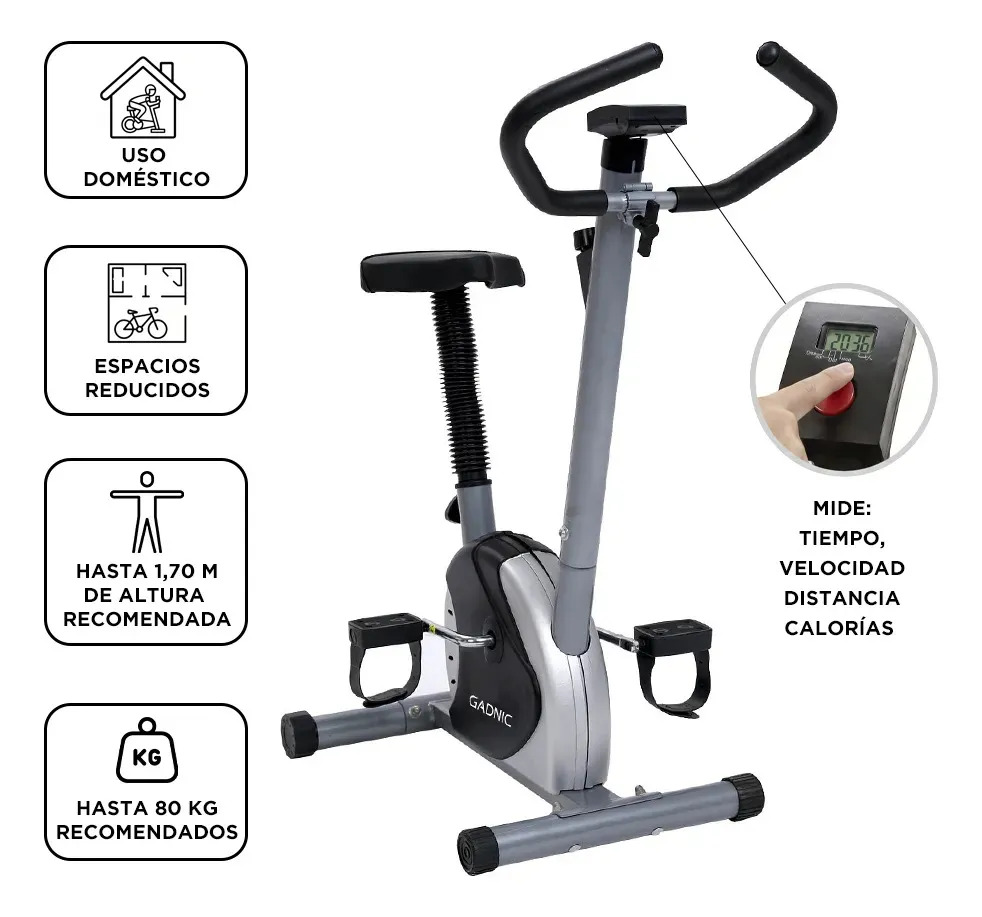 Bicicleta Fija Gadnic B18 Hogareña Display LCD 4 Funciones Asiento Firme Regulable Soporta 80 kg