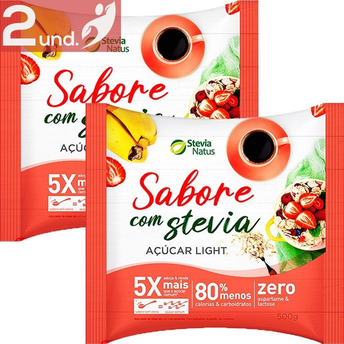 Kit 2 Açúcar Ligth Sabore Com Stevia 500g Stevia Natus