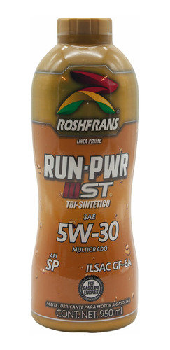 Aceite Roshfrans Tri Sintético Run-pwr De Motor 5w30 950 Ml