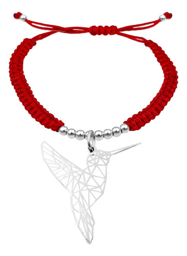 Pulsera Bolitas Colibri Origami Plata 925 Roja