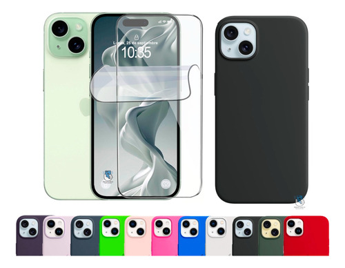 Funda Para iPhone 15 Plus Silicona + Hidrogel Hd Pantalla