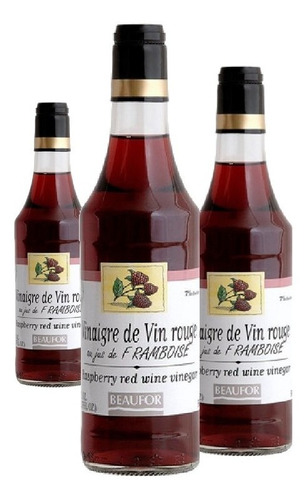 3x Vinagre Francês De Vinho Com Framboesa Beaufor 500ml