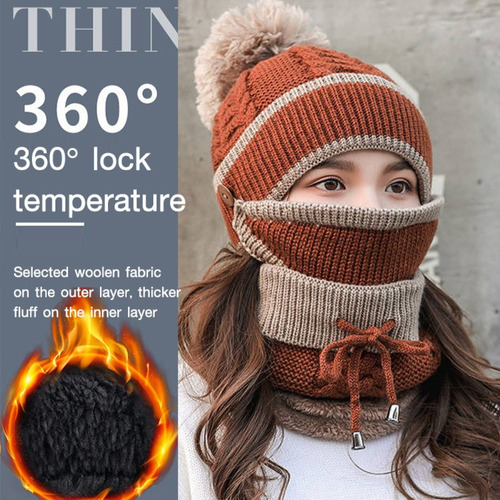 Set De Tres Piezas Con Gorros Con Pompones Para Mujer, Ideal
