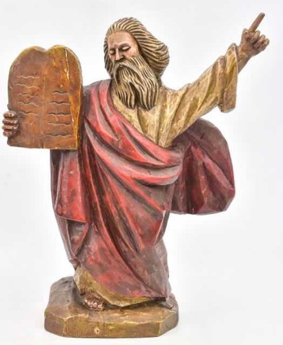 Estatueta Em Madeira Entalhada Moisés E Os 10 Mandamentos