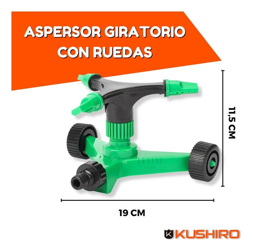 Imagen 3 de 10 de Aspersor Giratorio Con Ruedas Riego Acople Rapido Kushiro