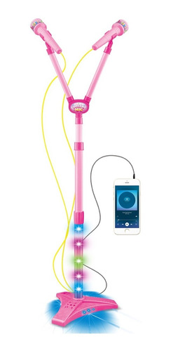 Microfone Musical Infantil Pedestal Duplo Com Luzes Rosa