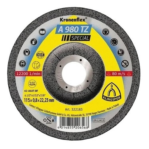 50 Discos Corte Ultrafino 0.8mm A980tz 115x0.8mm Klingspor