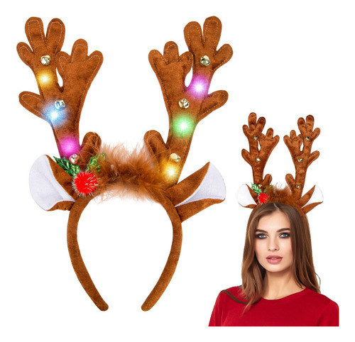 Diadema De Cuernos De Reno, Con Luces Led De Ciervo Con